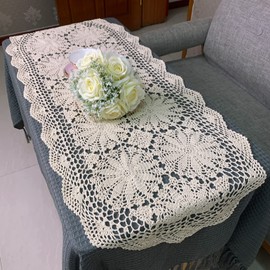 USTIDE Handmade Crochet Oval Table Runner 20"x47"Doilies Table Dresser Scarf Décor Coffee Table Sofa TV Stand Decor Beige