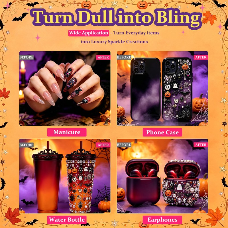 12 Grids Halloween Nail Charms 3D Gothic Flatback Pumpkin Ghost