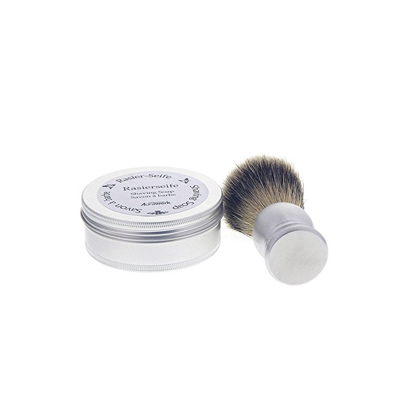 Aurawerk Gift Box with Silver Aluminium Shaving Brush + Shaving