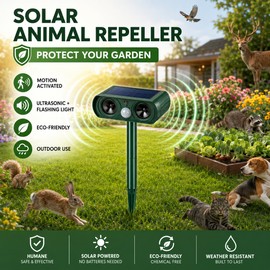Solar Animal Repeller for Outdoor Use – Ultrasonic Motion Sensor Deterrent Light for Yard, Garden & Patio