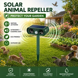 Solar Animal Repeller for Outdoor Use – Ultrasonic Motion Sensor Deterrent Light for Yard, Garden & Patio
