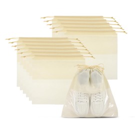 PATIKIL Shoe Bags for Travel 12", 12 Pcs Dustproof Drawstring Bags Dust Cover Non-Woven Travel Shoe Storage Bag for Packing with Clear Window for Women Men Handbag Purse, Beige