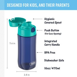 THERMOS FUNTAINER 16 Ounce Plastic Hydration Bottle with Spout, Navy