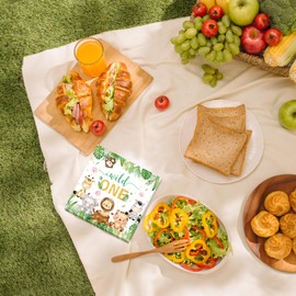 40Pcs Jungle Wild One Birthday Decorations Disposable Napkins Decorative, Animal Safari Baby Shower Happy Birthday Party Decorations 6.5X6.5 Inches