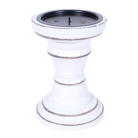 Woodify Wooden Pillar Candle Holder - 6 Inch Tall Decorative Candle Stand - Handcrafted Mango Wood with White Antique Finish - Rustic Home & Table Décor