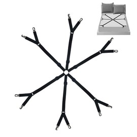 Floatdream 6 Side Bed Sheet Straps Elastic, Adjustable Elastic Bed Sheet Stretcher, Bed Sheet Holder, For Fixing All Types of Round and Square Bed Linen (Black)