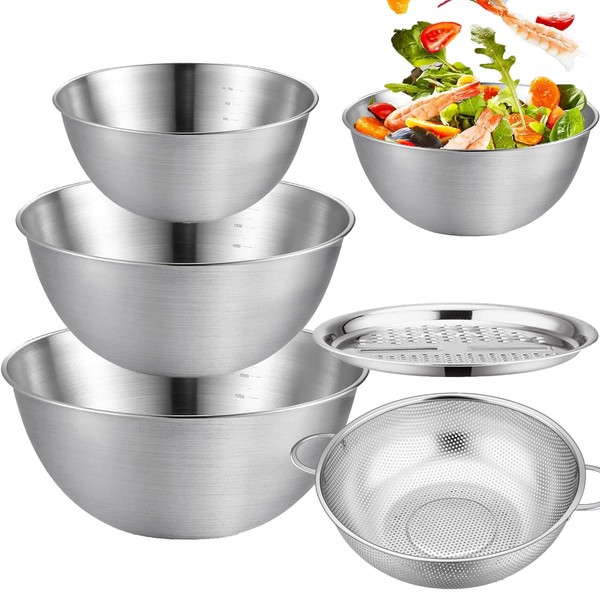 TuYines Mixing Bowls, Set of 3, Stainless Steel Bowl, Salad