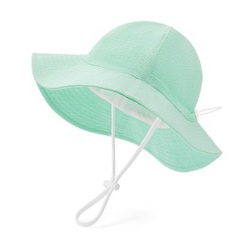 Adorable Baby & Toddler Sun Hat Breathable Seersucker Cap with Adjustable Chin Strap UPF 50+ Protection Lake Green 1-2T