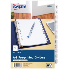 Avery A-Z Dividers, 12-Tab Set, 8-1/2" x 5-1/2", 1 Binder Divider Set (11313)