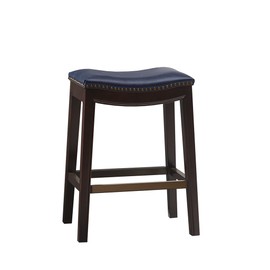 Madison Park Belfast Bar Stools, Contour Faux Leather Padded Seat, Nail Head Trim Modern Kitchen Counter Chair, Solid Hardwood, Kickplate Footrest, Dining Room Accent Furniture, Navy