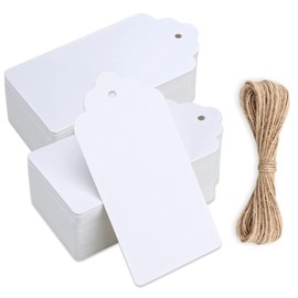 Gift Tags with String, 100pcs Kraft Paper Gift Tags Labels 9 X 4.5cm Blank Rectangular Paper Gifts Tag for Presents Christmas-White
