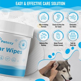 Petazy Dog Ear Wipes for Dog Yeast Wax Itch and Odor | Unscented Dog Ear Cleaner for Dogs | Natural Cleaning Puppy Ear Wipes | Soothing Ear Wipes for Pets Cat | Natural Ingredients | 120 XL Pcs