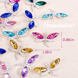 Framendino, colgantes de libélula de aleación, colgantes de libélula de color mixto, diamantes de metal, esmaltados para collares, pulseras, arete, joyería, 80 Pack, Metal, Diamantes de imitación