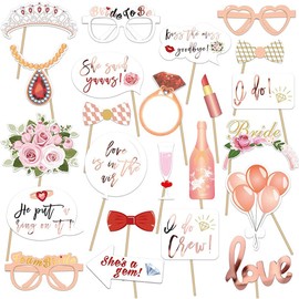 pyhot 23Pcs Photo Booth Props Team Bride Selfie Props Rose Gold Wedding Bridal Shower Hen Night Do Party Game Accessories Pose Sign Supplies