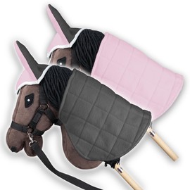 SKIPPI Reversible Blanket and Fly Cover for Hobby Horse - Pink and Grey, Hobby Horse Accessories, Two Tone Horse Blanket and Fly Ears for Hobbyhorse A3 and A4