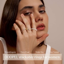 OOOPEL Gold Interlocking Stackable Rings for Women Non Tarnish Dainty Gold Silver Mixed Metals Stackable Interlocked Ring Set Minimalist Statement Rings for Women Hypoallergenic Jewelry Gifts