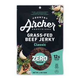 Country Archer Grass Fed Beef Jerky - Zero Sugar Beef Jerky, Sugar Free Beef Jerky Snack Pack, Beef Jerky Bulk, Individual Beef Jerky Packs, Gluten Free, Paleo - Classic Flavor, 2 oz (Pack of 6)