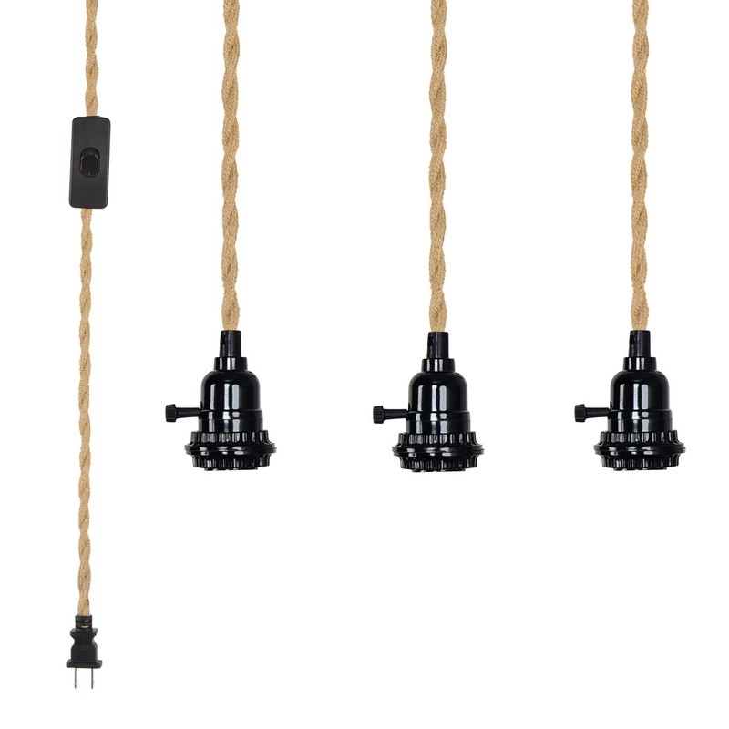 ALAISLYC Triple Plug in Pendant Lights with Cord Hanging Lamp