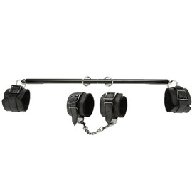 Adjustable Spreader Bar Set Adjustable Straps Sports Set Aid Training Fitness Kit,Home Yoga Gym Kit with Fur Flocking Storage Bag (Black+Black)