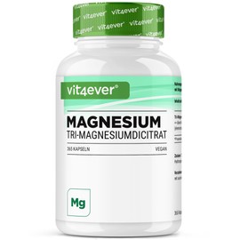 Magnesiumcitrat - 365 Kapseln - 2250mg davon 360 mg elementares Magnesium je Tagesportion - 100% Tri-Magnesiumdicitrat ohne Zusätze - Laborgeprüft - Hochdosiert - Vegan