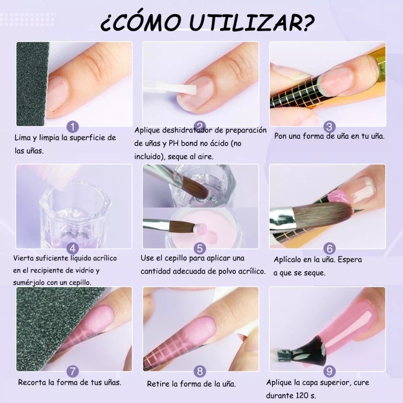 Saviland Set De Polvo Acrílico Y Líquido, 3 Colores, Pincel