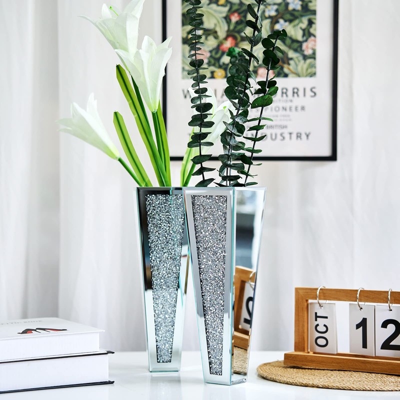 Crystal Wall Vase Hanging Flower-vase - Silver Crushed Diamond Mirrored