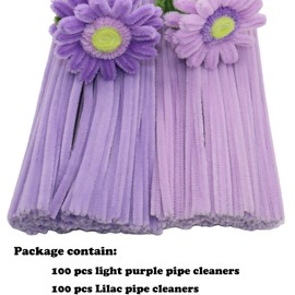 Apedoixy 200 Pieces Pipe Cleaners Craft Bulk 2 Assorted Colors,6mm x 12inch Thick Fuzzy Chenille Stem Sticks for Craft Art DIY Projects Decorations (Lilac, light purple)