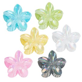 Kivzex Brilliant Jelly Flower Hair Claw Clip for Women Girls 6 PCS Large Plumeria Flower Hair Clips for Thick Thin Hair Hawaii Hair Accessories