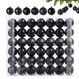 Pack of 42 Small Christmas Baubles Black 6 Different Design Plastic Christmas Tree Baubles 4 cm Mini Christmas Baubles Plastic Christmas Tree Baubles Christmas Tree Decoration Baubles