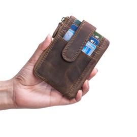 STILORD 'Archer' Vintage Leather Key Folder Mini Card Wallet Small Wallet RFID Small Purse Key Case Organiser Key Ring, Medium - Brown, Retro