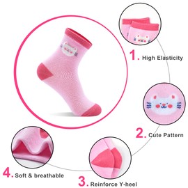 Girls Crew Socks 12 Pairs Cotton Cartoon Cosy Breathable Colors Kids Socks for Toddler 3-5 Years Running Walking Sports Trainer