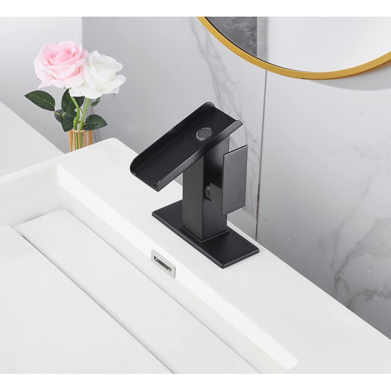 Bathroom Sink Led Faucet Waterfall Spout Black RGB 3 Colors