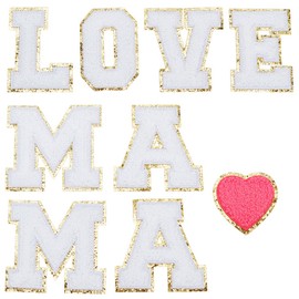PLIGREAT Pack of 9 Mum Embroidered Patches, Love Heart Sew on Iron on Patches, Chenille Letter Patches, Decorative Repair Patches, Mother's Day Fabric Patches for Clothes, Hats, DIY Supplies