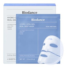 BIODANCE Mascarilla Facial de Hidrogel Hydro Cera-nol Real Deep Mask - Hidratante con Ácido Hialurónico, Pantenol y Ceramida para Piel Sensible 4 Piez