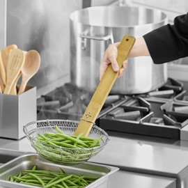 TrueCraftware- 10” Fine Mesh Skimmer Galvanized Steel with Natural Bamboo Handle- Spider Strainer Ladle Kitchen Frying Food Pasta Spaghetti for Cooking and Frying Pasta Strainer Spoon