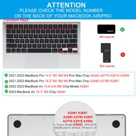 CaseBuy Keyboard Cover for 2024 2023 MacBook Air M3 M2 13.6 15.3 A2681 A2941, MacBook Pro 14" 16" 2023 2022 2021 A2442 A2779 A2918 A2992 A2485 A2780 A2991 M3 M2 M1 Pro/Max Keyboard Protector -Black
