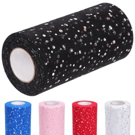 Glarks 1Pcs 15CM x 50Yards(150FT) Glitter Tulle Rolls, Black Sparkling Tulle Spool Ribbon Sequin Tulle Netting Fabric for DIY Tutu Skirt Wedding Birthday Baby Shower