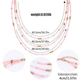 IDEAJOY Bohemian Multilayered Pink Beaded Necklace for Women Layered Cute Glass Seed Beads Choker Necklace Strand Statement Necklace Adjustable Boho Party Summer Beach Jewelry Gift for Women