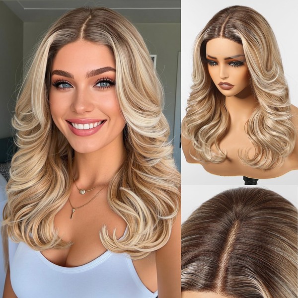 HAIRCUBE Glueless Synthetic Lace Front Wig, 18 Inch Ombre Brown