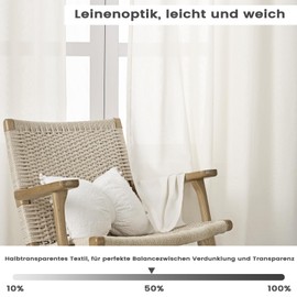 WOLTU Curtains with Eyelets, Linen Look, Semi-Transparent Voile Linen Curtain, Eyelet Curtain, Modern for Living Room, Bedroom, 135 x 245 cm, Cream (Pack of 1)