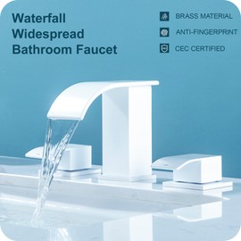 GAGALIFE Waterfall Bathroom Faucets for Sink 3 Hole - Modern Bathroom Faucet with Pop-up Drain, 8 Inch Widespread Bathroom Sink Faucet 2-Handles, White Vanity Faucet with Supply Lines