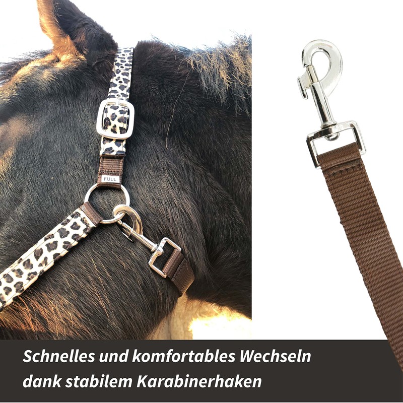 Headcollar for Horses, Stylish Leopard Look, 2-Way Adjustable Buckles, Shetty,