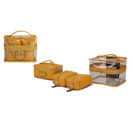 MKF 4PCS Stylish Cosmetic Bag Portable Makeup Travel Organizer Case Mustard