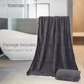TENSTARS - Toallas de baño con dobladillo de seda para limpieza de baño, 27 x 55 pulgadas, ligera y fina, de secado rápido, toalla absorbente de