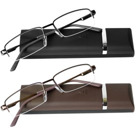 Reading Glasses 2 Pair Black and Brown with Cases Ultra Thin Lightweight Spring Hinge Glasses for Reading for Men and Women +2.5