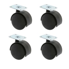 Set of 4 Furniture Castors Diameter 50 mm Black Plastic with Screw-On Plate Swivel Castors