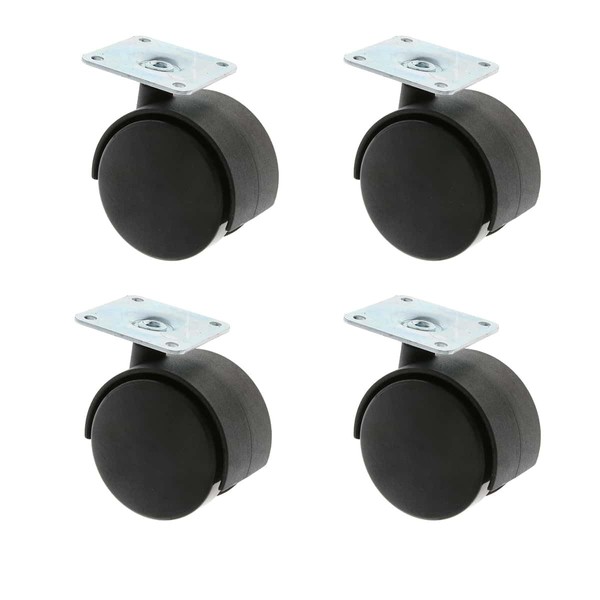 Set of 4 Furniture Castors Diameter 50 mm Black Plastic