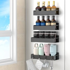 HuggieGems 4 Pack Magnetic Spice Rack Organizer for Refrigerator and Oven, Black Fridge Org