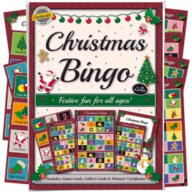 Christmas Party Bingo Game: Fun for guests of all ages - more entertaining than a xmas quiz! Novelty gift idea for a family stocking filler bag or secret Santa present. Includes 8 games sheets that cut to provide 24 games. Great activity for work, school