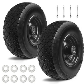 Kavedodu 12'' Flat Free Tires Rubber Replacement Solid Tire, 2.1" Offset Hub Wheel Assemblies for Garden Cart Wheelbarrow, 3.5" Wide Polyurethane Tires with 5/8 Inch Axle Bore Hole (410/350-6)